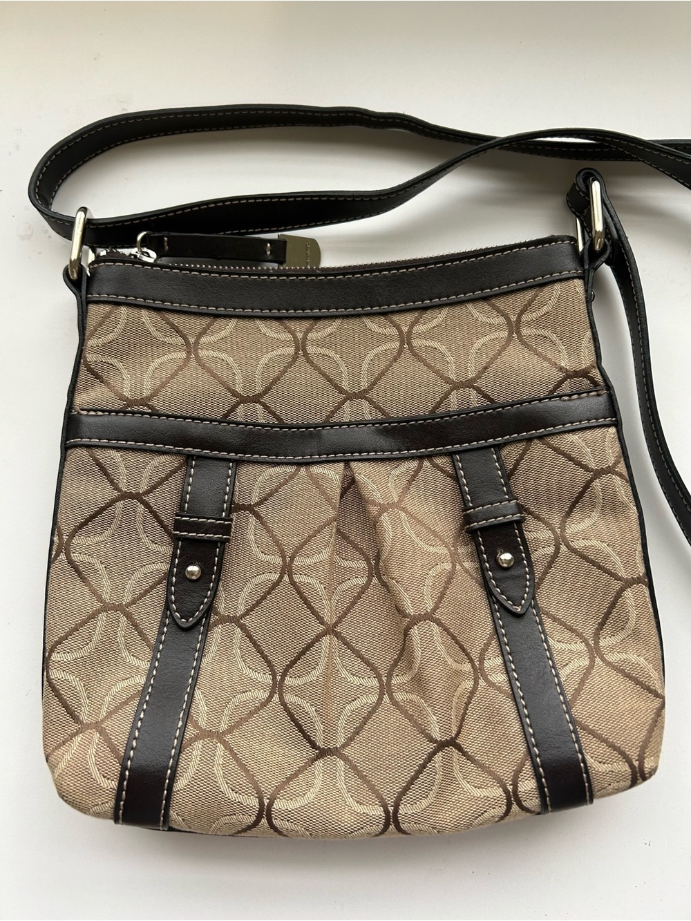 Nine West Beige and Dark Brown Signature Crossbody Bag